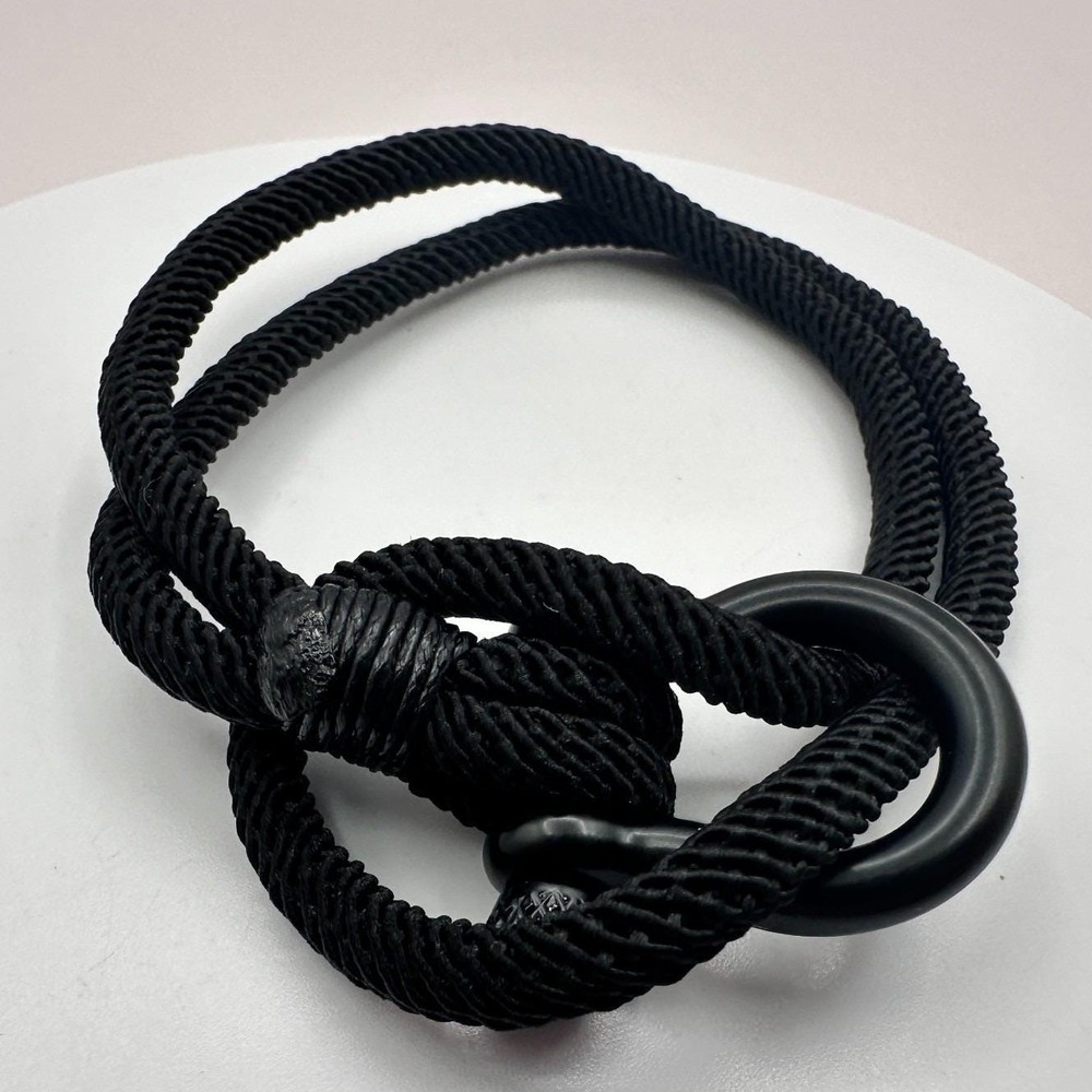 Vintage 80s Black Rope Bracelet Unisex Kids Shackle Nautical Sailor Knot Jewelry